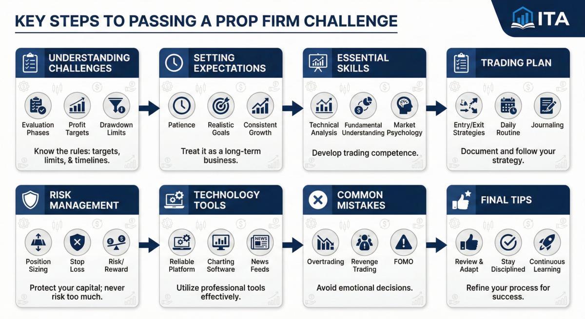 Infográfico - How to pass prop firm challenge: Complete winning guide 2026 Infográfico - How to pass prop firm challenge: Complete winning guide 2026