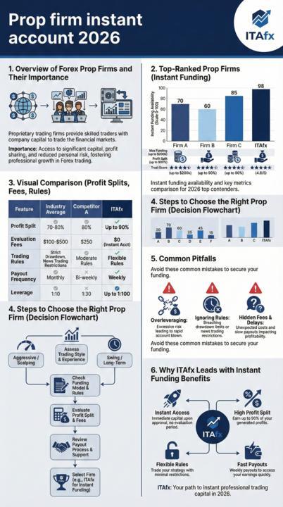 Infográfico - Prop firm instant account 2026: complete guide to funded trading Infográfico - Prop firm instant account 2026: complete guide to funded trading