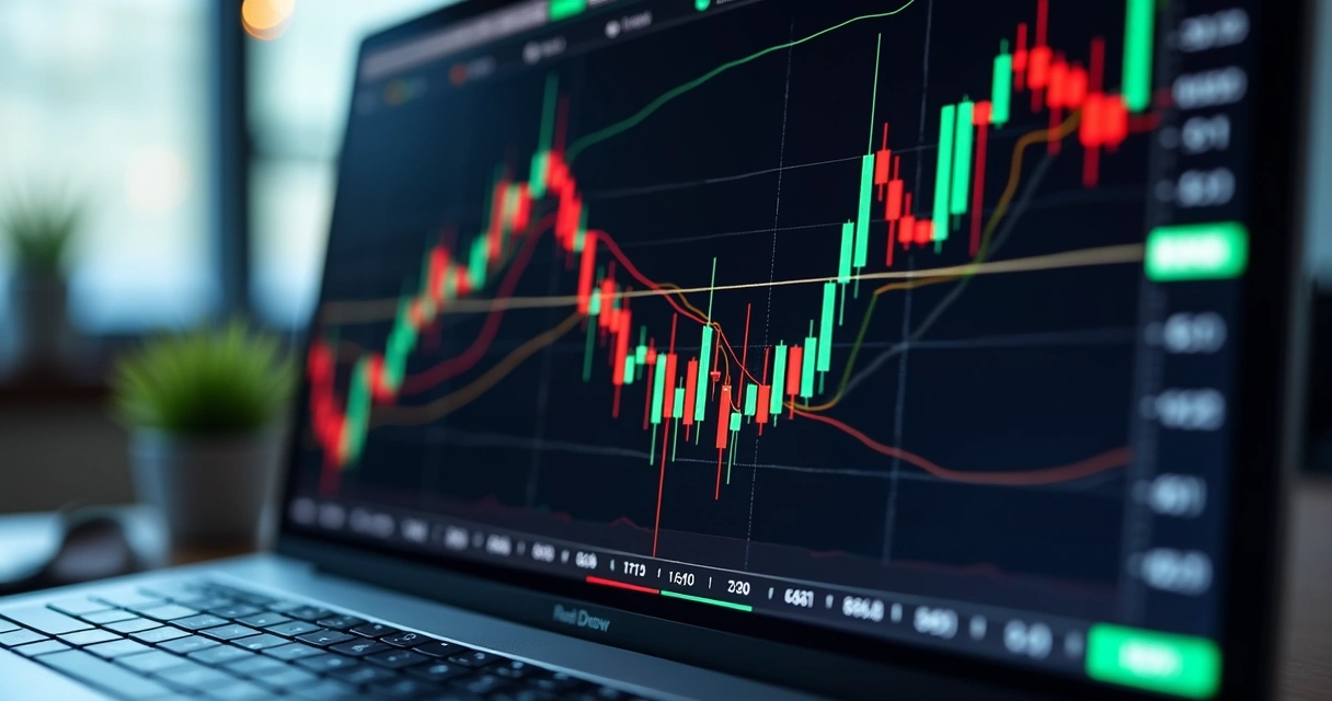 Computer screen with a detailed financial chart showing rapid buy and sell signals for scalping strategy