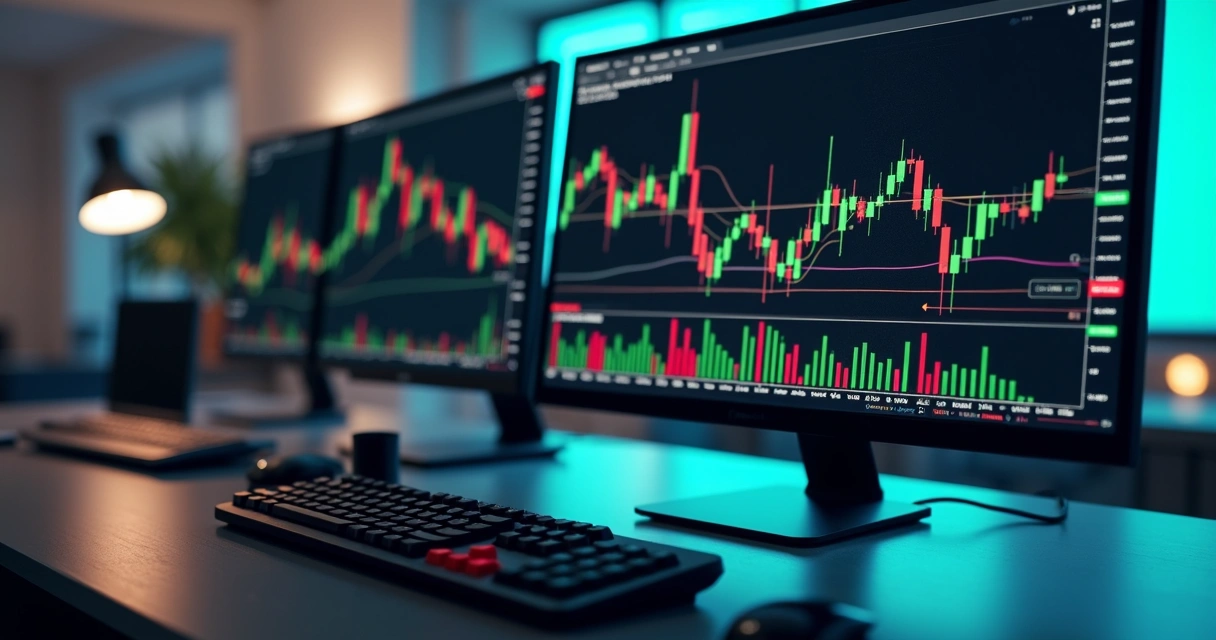 Trading platform screen with take profit and stop loss orders set on stock charts